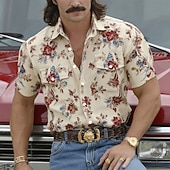 cheap Men's Western Shirts-Men's Floral Print Flowers Shirt Western Shirt Cowboy Shirt Short Sleeve Vintage Retro Casual Outdoor WorkWear Summer Spring Turndown 3D Print Front Two Pockets Linen Like Shirt Purple Khaki