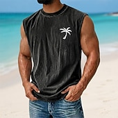 abordables T-shirts tropicaux de vacances-Hombre Palmera de cocos Top Camiseta desteñida con ácido Camisetas Interiores Sin Mangas Camiseta Impresión gráfica Cuello Barco Camisa Vacaciones Tropical Moda Diario Vacaciones Playas Negro Marrón