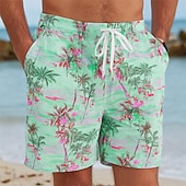 cheap Tropical Plants &amp; Flowers-Men's Coconut Tree Tropical Plants Swim Trunks Bathing Suits Swim Shorts Board Shorts Mid Waist Hawaiian Beach Vacation Wear Side Pockets Mesh Lining Elastic Drawstring Waist Designer Clothing Apparel