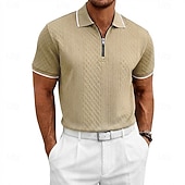 cheap Men's Classic Polo-Men's Polo Polo Shirts Casual Daily Quarter Zip Short Sleeve Fashion Basic Plain Jacquard Zipper Spring &amp; Summer Summer Spring Regular Fit Blue Black White Burgundy Navy Blue khaki Polo