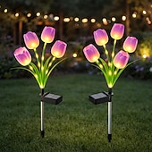 cheap Pathway Lights &amp; Lanterns-2 Pcs Outdoor Solar IP65 Waterproof 4-Head LED Tulip Stake Lights, Decorative Garden, Yard, Lawn, Pathway, Flower Bed, Villa Ambient Landscape Lighting