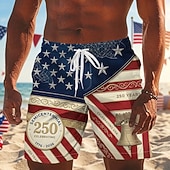 abordables Camisetas Patrióticas 250-Bañador de bandera americana del 250 aniversario de EE. UU. para hombres trajes de baño pantalones cortos de baño pantalones cortos de media cintura patrióticos vacaciones con bolsillos laterales