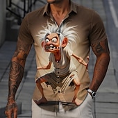 cheap Vintage Shirt-Men's Funny Cartoon Character Old Man Shirt Summer Shirt Button Up Shirt Short Sleeve Vintage Retro Daily Outdoor Vacation Summer Spring Turndown 3D Print Collared Shirts Brown Khaki Gray