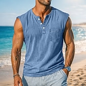 levne Tílka na cvičení-SoftFade™ Pánský tank top vesta podkošile bez rukávů košile bez rukávů Henley léto jednobarevné základní kapsa knoflíky volný dovolená street fialová tričko pro muže