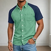  Herr Skjorta Button Down skjorta Casual skjorta Tvätta skjorta i 100 % bomull Rodnande Rosa Blå Grön Ljusgrå Mörkgrå Kortärmad Slät Tröjkrage Ledigt Dagligen Färgblock Kläder Elegant Mode Ledigt