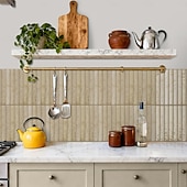 baratos Wall Stickers-20pcs 3d Self-Adhesive Wall Imitation Tile Sticker, Light Beige Decorative Pattern Removable Wall Sticker, Used For Kitchen Back Fender, Bedroom Living Room Decoration Home Wall Renovation Decorative