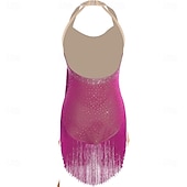 cheap Competition Dress-Women's Magenta Latin Dance Dress - Halter Neck Sparkly Rhinestone Fringe Dress for Ballroom, Salsa &amp; Performance
