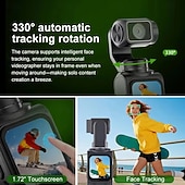 abordables Cámara de Acción-Cámara de bolsillo con estabilizador 4K Ultra HD y seguimiento automático de 330°. &amp;Seguimiento facial, cámara de acción portátil con pantalla táctil de 1,72", cámara inalámbrica wifi para vlogs de