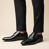 levne Derby boty-Pánské černobílé lakované oxfordské boty s geometrickým vzorem - klasické společenské boty pro formální příležitosti a svatby