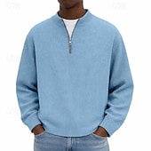 olcso Alap pulóverek-Férfi Pulóver Kordbársony Negyed cipzáras pulóver Fekete Világoszöld Burgundi vörös Sötétkék Sötétzöld Álló gallér Sima Texturált Hétköznapi Napi Sport &amp; Szabadtéri Utcai sikk Menő Sportruházat