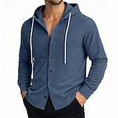 abordables Camisas informales elegantes para hombre-Hombre Camisa Camisa casual Camisa de Pana Abotonar la camisa Negro Blanco Verde Claro Rojo Azul Marino Manga Larga Plano Con Capucha Casual Diario Con Capucha Ropa Elegante Moda Casual