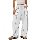 abordables Fondos-Mujer Pantalones de lino y algodón Pantalones Pantalones casuales Pantalones de verano Vacaciones Moda Ropa de calle Longitud total Alta cintura Retazos Bolsillo Cintura elástica Comodidad Cómodo