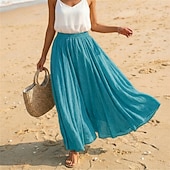 cheap Vacation Skirts-Women's Linen Blend Vacation Skirt Casual Maxi High Waist Skirts Holiday turmeric White Sky Blue Dark Green Summer