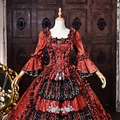 cheap Dresses-Rococo Baroque Ball Gown Floor Length Dress Ball Gown Long Sleeves Princess Bridal Sequins Floral Ball Gown Square Neck Fancy Dress Women's Royal Halloween Carnival Masquerade Prom Tea Party Party