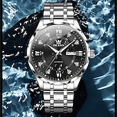 cheap Mechanical Watches-OLEVS Automatic Watch for Men, All Black Stainless Steel Luxury Business Self Winding Wristwatch with Day Date and Luminous Diamonds, Waterproof Analog Dress Watch, Gift for Husband Dad