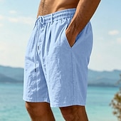 abordables Vacances-Homme Shorts Shorts en Lin Shorts d'été Shorts de plage Cordon de serrage Taille Élastique Uni Confort Respirant Longueur Genou Quotidien Extérieur Fête Vacances Mode Noir Blanche Non Elastique