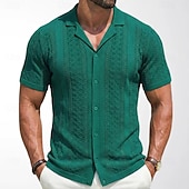 cheap Men's Smart Casual Shirts-Men's Shirt Casual Shirt Button Up Shirt Jacquard Shirt Blue Green Apricot Short Sleeve Plain Cuban Collar Casual Daily Buttons Clothing Apparel Viscose Elegant Fashion Casual