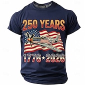  250周年 7月4日 2026年 メンズ 250年 1776-2026 P-51マスタング 戦闘機 グラフィック Tシャツ 短袖 クルーネック 愛国的 USA フラッグ 航空兵 材料 デザイナー衣料 アパレル