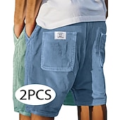 baratos Calções Estilo Casual-Homens Calção Shorts casuais Shorts de veludo cotelê Bolsos Cintura elástica Tecido Textura Conforto Respirável Curto Casual Ao ar livre Praia Férias Moda Preto + Azul Marinho céu azul+cinza Com