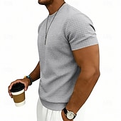 billige grunnleggende t-skjorter-Herre Vaffel T-skjorte T skjorte Kortermet skjorte T-skjorte Kortermet Crew-hals Sommer Vår Helfarge Gatemote Stilfull Sportslig Jacquard Daglig utendørs Feriereise Hvit Svart Mørkegrå Topp T-skjorte
