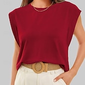 baratos Tanque Simples-Mulheres Camiseta Côr Sólida Clássico Casual Sem Manga Gola Redonda Tops regulares Diário Para Noite Final de semana Preto Branco Vinho Verde Escuro Damasco Verão Primavera