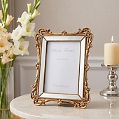 cheap Sculptures-1PC, Featuring Rococo Baroque Three-dimensional Relief Carving Technique. This Decorative Photo Frame for Home And Wedding Wse Is Suitable for Both Tabletop Display And wall Hanging