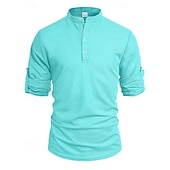 preiswerte Lässiges Henley-T-Shirt-Herren T Shirt Waffel-Henley-Hemd Henley Hemd Langarmshirt Langarm Henley Sommer Frühling Einfach Mode Streetwear Freizeit Knöpfe Lässig Täglich Urlaub Blau Schwarz Weiß Top T-Shirt für Herren