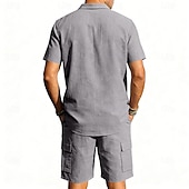 baratos Camisa Algodão Linho-Homens Camisa de linho 2 Peças Conjunto de camisa E Bermuda Cargo Calção Shorts de linho Definir Tecido Diário Ao ar livre Férias Aberto para a Lateral Manga Curta Verão Moda Casual Confortável Roupa