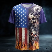  4 de julio de 2026, 250 aniversario Hombre Bandera de EE. UU. Cráneos Camiseta Manga Corta Camiseta Impresión 3D Cuello Barco Camisa retro de la vendimia Patriótico Diario Festival Azul Piscina