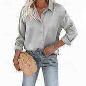  Dames Overhemd Elegant satijnen top Blouse Knop Effen Elegant Stijlvol Lange mouw Overhemdkraag Normale tops Dagelijks Feestdagen Uitgaan blauw Zwart Wit Geel Lichtgroen Zomer Lente Herfst