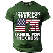 cheap Patriotic 250 T-shirts-Memorial Day I Stand For The Flag I Kneel For The Cross Men's Bible American Flag Kneeling Soldier Christian Cross Patriotic Graphic T Shirt Vintage Casual Tee Designer Clothing Apparel