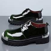 economico Scarpe Derby-Scarpe eleganti da uomo in pelle verniciata bordeaux con plateau, allacciatura e suola spessa, calzature formali ideali per feste, discoteche, spettacoli teatrali, eventi di moda e per uno stile audace e di tendenza.