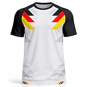  Maillot de football homme, col rond, manches courtes, mesh respirant, protection UPF50+, idéal pour les tournois, Allemagne, coloris noir, blanc, rouge et jaune, motif géométrique dégradé.