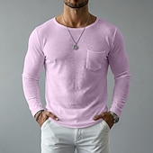 economico T-shirt in Cotone e Lino-Per uomo Maglietta in lino Manica Lunga A barca Primavera &amp; Estate Estate Primavera Tinta unica Semplice Vintage Stile Boho Casual Tasca Puro Casuale Vacanza Streetwear Blu Nero Bianco Maglietta Top