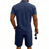 economico Camicie di lino-Per uomo Camicia di lino Due pezzi Set Camicia E Shorts Shorts di Lino Shorts da Spiaggia Impostare Semplice Quotidiano All'aperto Vacanza Collo ripiegato Manica Corta Estate Moda Casual Confortevole
