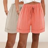 ieftine Pantalonii-pachete multiple 2 buc pantaloni scurți de damă din bumbac și in, pantaloni scurți de vară, pantaloni scurți de plajă, vacanță, pantaloni scurți simpli, talie înaltă, simplu, cu buzunar, talie elastică, confortabili, moi, confortabili, neelastici, zilnic,