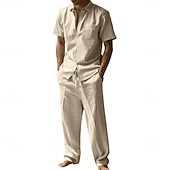 economico Camicie di lino-Per uomo Camicia di lino Due pezzi Set Camicia E Pantaloni di Lino Pantaloni Pantaloni casual Impostare Semplice Quotidiano All'aperto Vacanza Collo ripiegato Manica Corta Estate Moda Casual