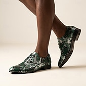 halpa Derby Shoes-Men's Green Snakeskin Print Oxford Shoes Lace-Up Fashion Dress Shoes Elegant Formal Footwear for Weddings, Banquets, Parties, Prom, Nightclub and Bold Statement Style