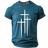  Crosses Faith Bible Christian Three Crosses Men's Minimalist Religious Graphic T Shirt Crew Neck Short Sleeve Inspirational Gift for Him Church Worship Wear Designer Clothing Apparel