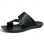 voordelige Herenpantoffels &amp; Slippers-Sandalen van imitatieleer met gekruiste bandjes en teenlus, open teensandalen, comfortabele platte slippers, minimalistische casual zomerschoenen voor heren, perfect voor strandvakanties, resorts, reizen en weekenduitjes.