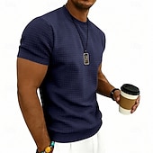 billige grunnleggende t-skjorter-Herre Vaffel T-skjorte T skjorte Kortermet skjorte T-skjorte Kortermet Crew-hals Sommer Vår Helfarge Gatemote Stilfull Sportslig Jacquard Daglig utendørs Feriereise Hvit Svart Mørkegrå Topp T-skjorte