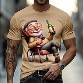 abordables Camisetas 3D-Camiseta con estampado de un anciano feliz bebiendo vino en silla de ruedas, diseño 3D, humor, cuello redondo, manga corta, regalo para fiesta de jubilación, para abuelo amante del vino, ropa de