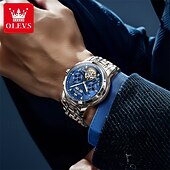 economico Orologi meccanici-Orologio automatico da uomo Olevs Skeleton, lussuoso orologio da polso da lavoro bicolore in acciaio inossidabile con calendario multifunzione, orologio meccanico analogico luminescente impermeabile,