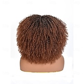 ieftine Peruci Sintetice Trendy-Perucă afro creță maro ombre cu breton, perucă afro sintetică scurtă de 14 inch, peruci afro negre crețe pentru femei, peruci pentru uz zilnic și la petreceri