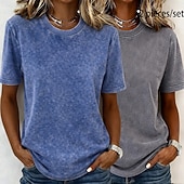  softfade™ camiseta de mujer 100% algodón camisa de algodón tops lavados vintage lavado ácido lavado vintage liso moda vintage elegante manga corta cuello redondo tops largos casual diario para salir rosa+naranja