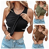  Dames Singlet Effen Modieus Stijlvol Casual Mouwloos Strakke ronde hals Normale tops Dagelijks Uitgaan Weekend Zwart Wit Geel Bruin Groen Zomer Lente