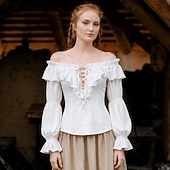  Medeltida kostymer Renässans Blus / Skjorta Lång ärm Pirat Viking Över axeln Maskeradkläder Dam Pirat fantasi Halloween Karnival Prestanda LARP Ren Faire Vuxna Blus