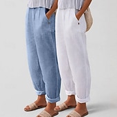 Χαμηλού Κόστους Κάτω-Πολυσυσκευασίες 2 τεμαχίων γυναικείο παντελόνι 100% βαμβάκι καλοκαιρινό παντελόνι casual παντελόνι διακοπών βασικό ψηλόμεσο απλό τσέπη άνεση μαλακό αναπνεύσιμο ανελαστικό casual καθημερινό αθλητικό λευκό+πράσινο λευκό+χακί