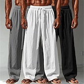 billige Klassisk-Herre Linbukser Bukser Sommerbukser Posete bukser Strandbukser Snorer Elastisk midje Rett ben عادي Komfort Pustende Full lengde Avslappet Daglig utendørs Ferie Mote Hvit + Svart + Grå Svart+blå+grønn