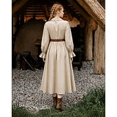  Mittelalterlich Renaissance Kleid langarm Pirat Wikinger Kostüm Damen Seeräuber Fantasie Halloween Karneval Leistung LARP Renaissance-Messe Erwachsene Kleid